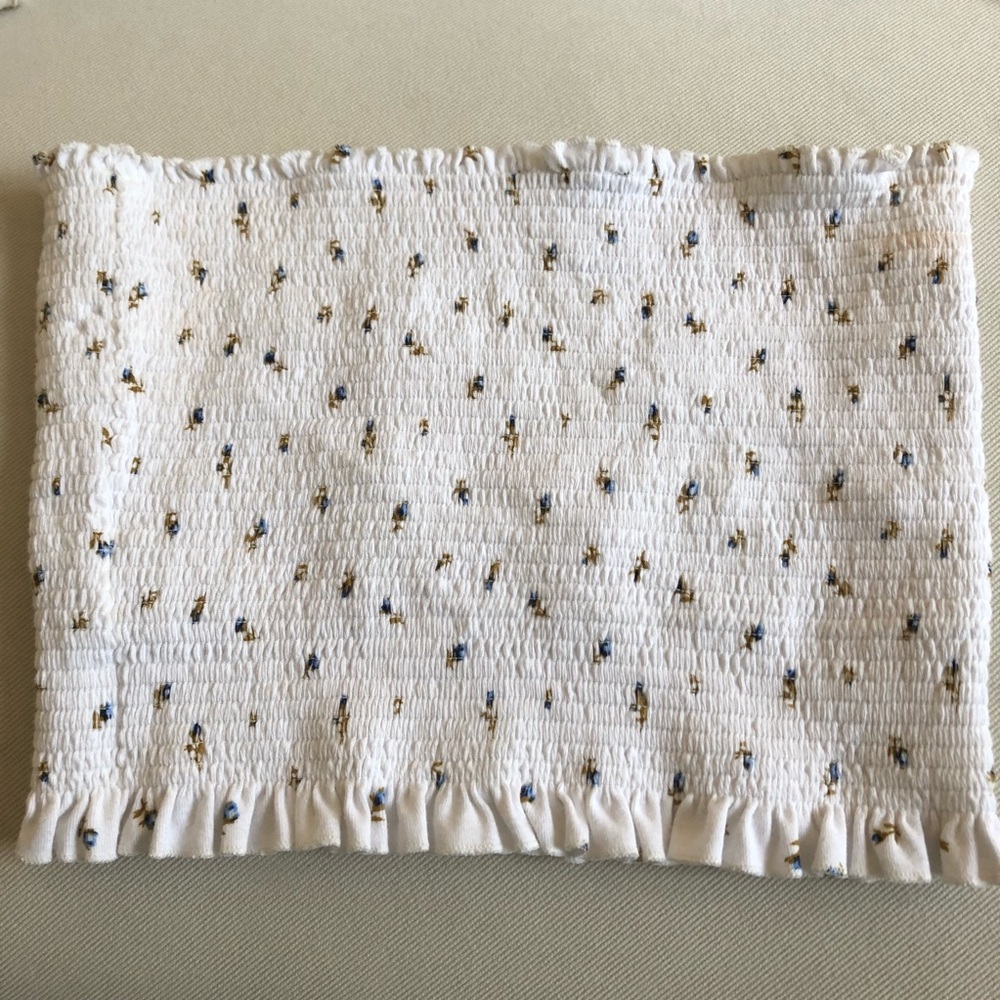 Smocked white floral tube top